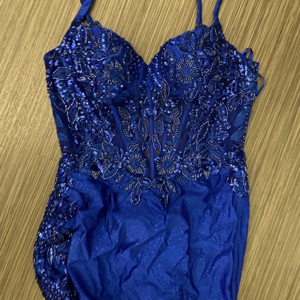 Elegant Blue Lace Bodysuit
